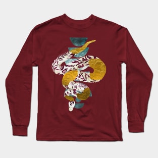 Magenta Leaves Porcelain Snake Negative Painting Long Sleeve T-Shirt